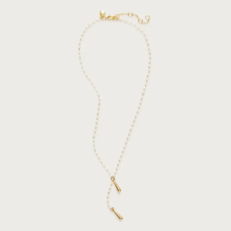 Pearl beaded lariat necklace