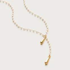 Pearl beaded lariat necklace