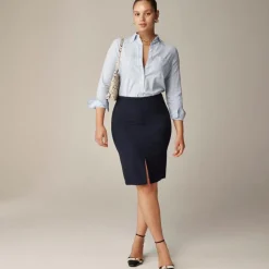 Pencil knee-length skirt in Italian bi-stretch wool blend