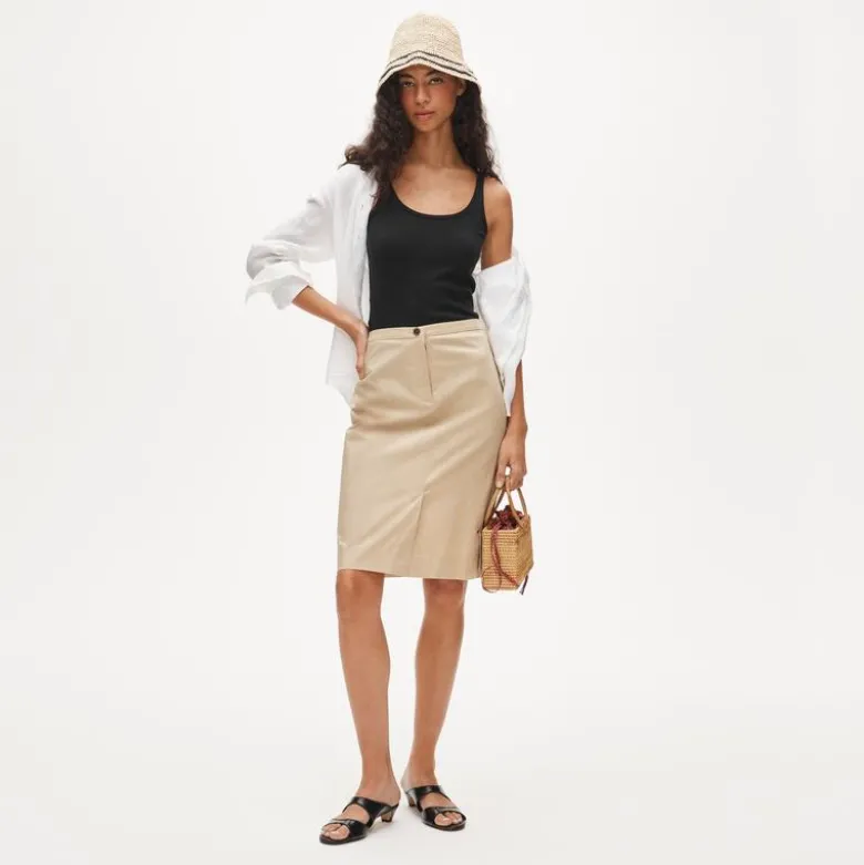 Pencil midi skirt in cotton poplin