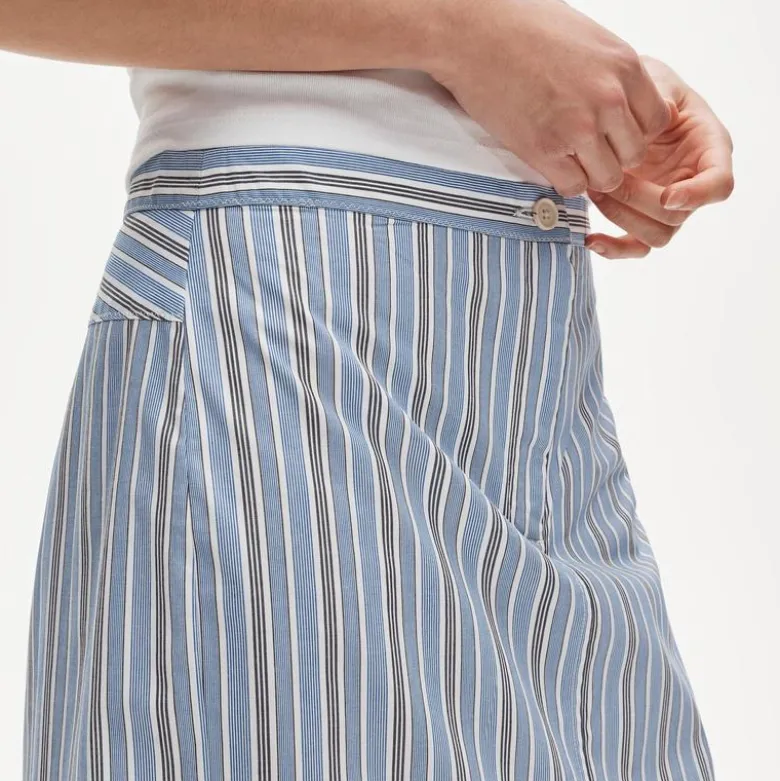 Pencil midi skirt in striped cotton poplin