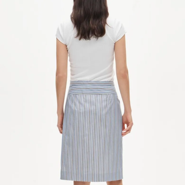 Pencil midi skirt in striped cotton poplin