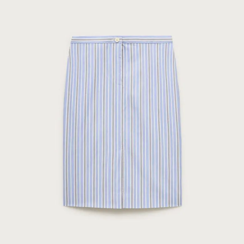 Pencil midi skirt in striped cotton poplin