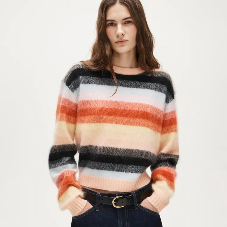 Perfect brushed cashmere crewneck sweater in stripe