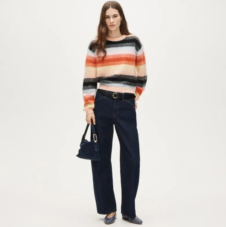 Perfect brushed cashmere crewneck sweater in stripe