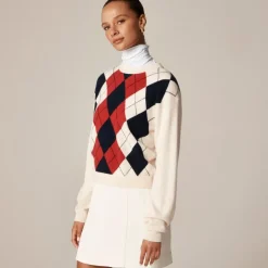 Perfect cashmere crewneck sweater in argyle