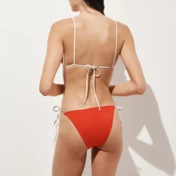 Perfect embroidered contast-trim string bikini top
