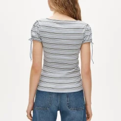 Perfect rib button-up shirt with satin trim in stripe