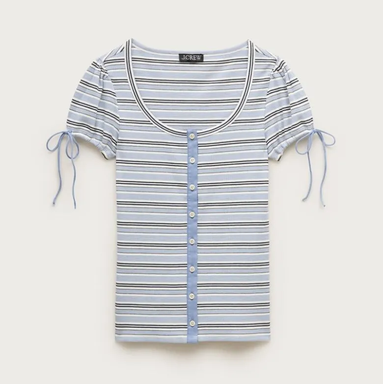 Perfect rib button-up shirt with satin trim in stripe