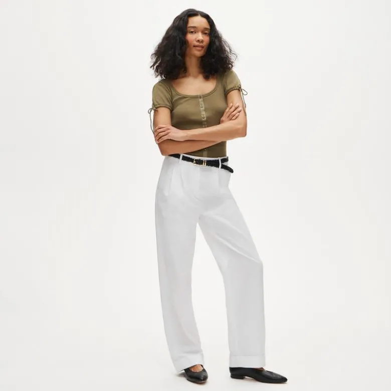 Perfect rib button-up shirt with satin trim