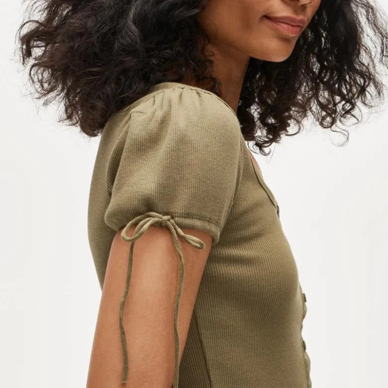 Perfect rib button-up shirt with satin trim