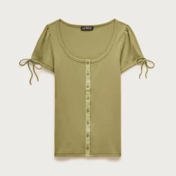 Perfect rib button-up shirt with satin trim
