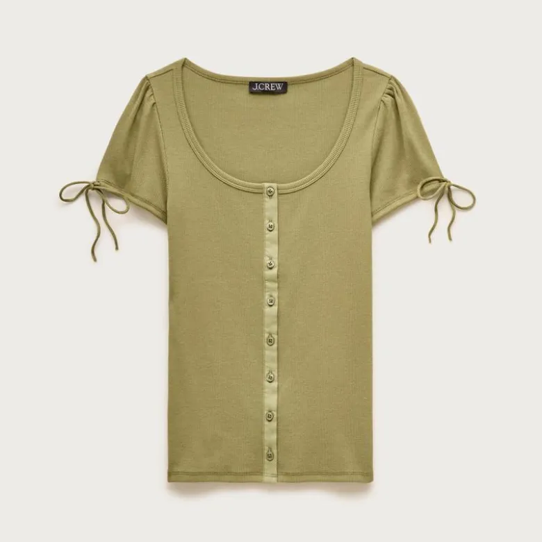 Perfect rib button-up shirt with satin trim