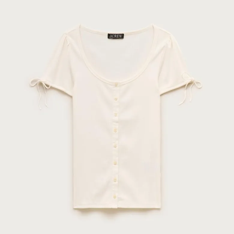 Perfect rib button-up shirt with satin trim