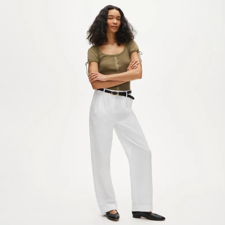 Perfect rib button-up shirt with satin trim