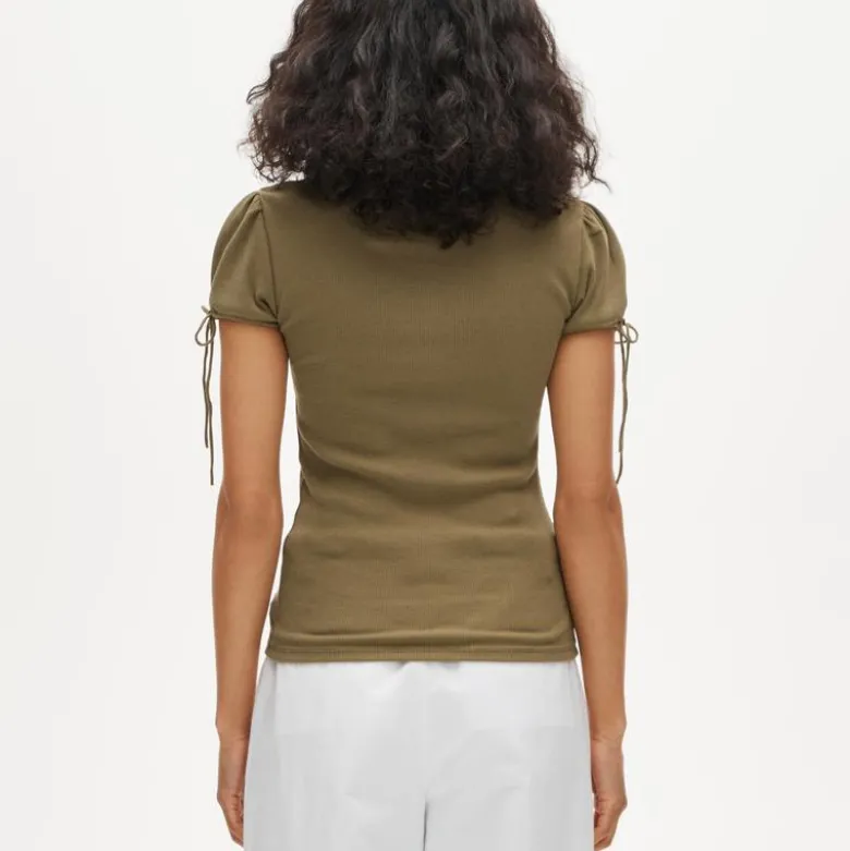 Perfect rib button-up shirt with satin trim