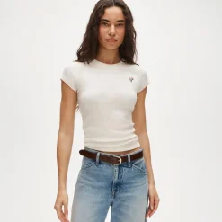 Perfect-fit crewneck T-shirt with flower embroidery