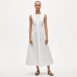 Petite button-front dress in cotton poplin