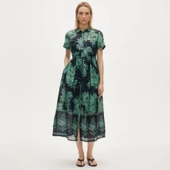 Petite Cerise shirt-dress in pineapple-print ramie