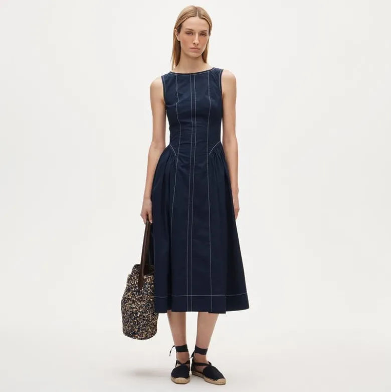 Petite contrast-stitch midi dress