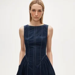 Petite contrast-stitch midi dress