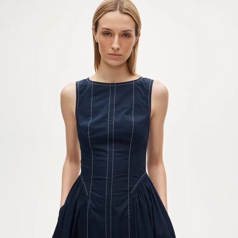 Petite contrast-stitch midi dress