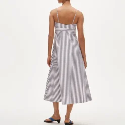 Petite empire-waist dress in striped cotton poplin