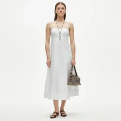 Petite empire-waist dress in cotton poplin