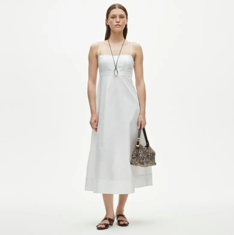 Petite empire-waist dress in cotton poplin