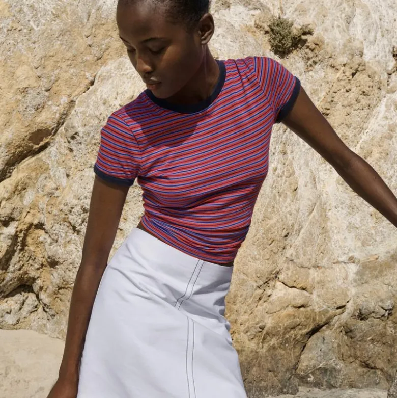 Petite Fairfax skirt in contrast-stitch double cotton poplin