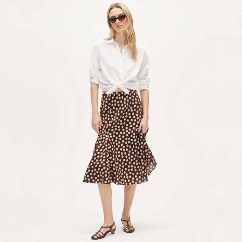 Petite Gwyneth flounce-hem slip skirt in linen dot