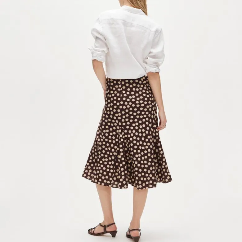Petite Gwyneth flounce-hem slip skirt in linen dot