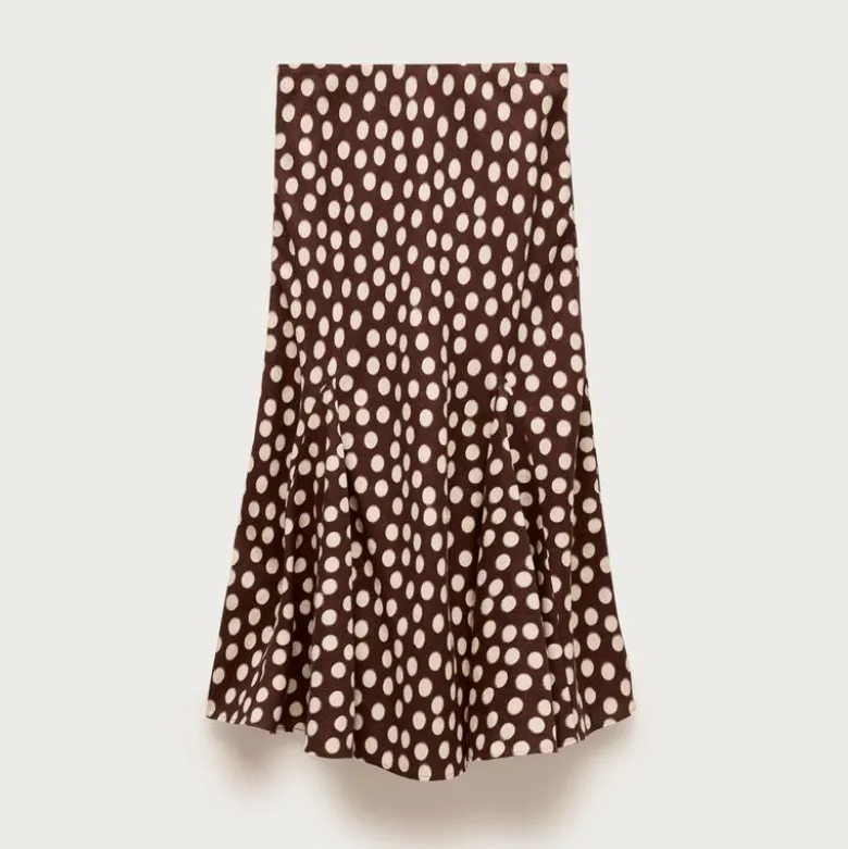 Petite Gwyneth flounce-hem slip skirt in linen dot