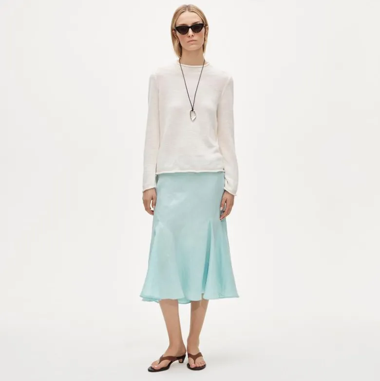 Petite Gwyneth flounce-hem slip skirt in linen