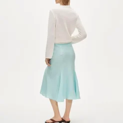 Petite Gwyneth flounce-hem slip skirt in linen