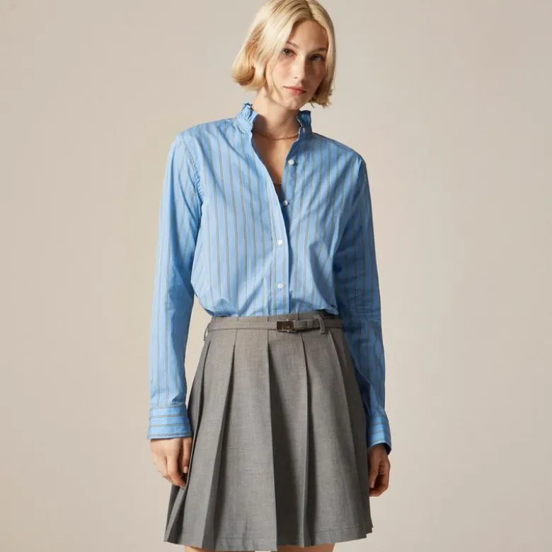 Petite Jules ruffle-collar shirt in striped cotton poplin