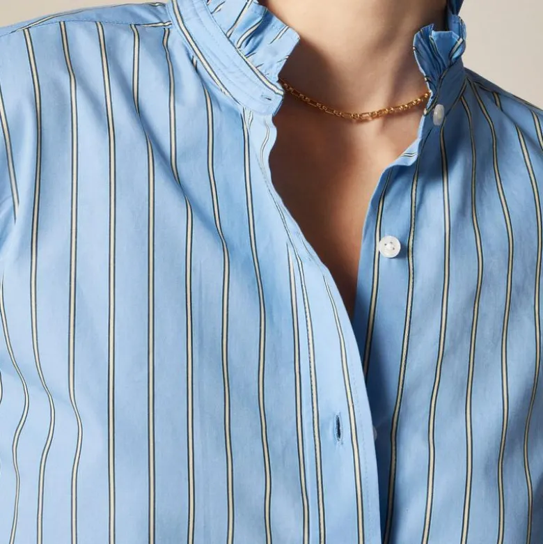 Petite Jules ruffle-collar shirt in striped cotton poplin
