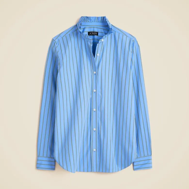 Petite Jules ruffle-collar shirt in striped cotton poplin