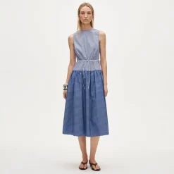Petite open-back mixy dress in gingham cotton-blend poplin