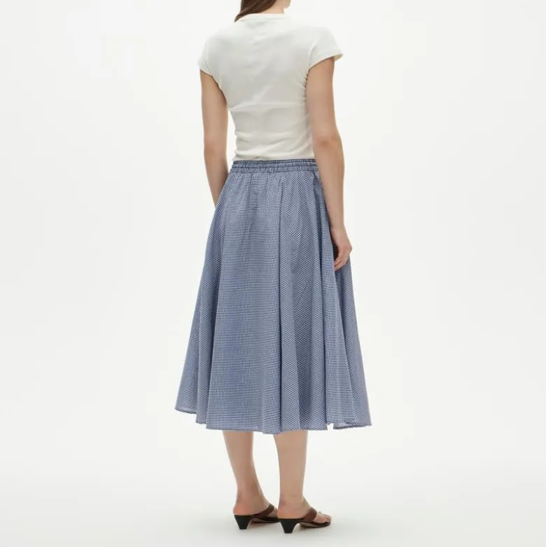 Petite patch-pocket midi skirt in gingham cotton madras