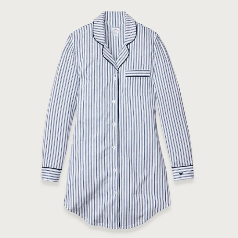 Petite Plume™ women's nightshirt in luxe Pima cotton with french ticking
