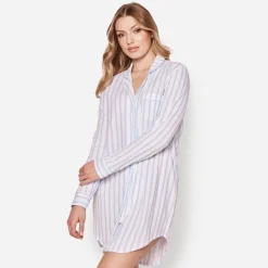Petite Plume™ women's nightshirt in luxe Pima cotton with french ticking