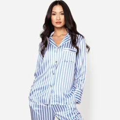 Petite Plume™ women's pajama set in mulberry silk stripe