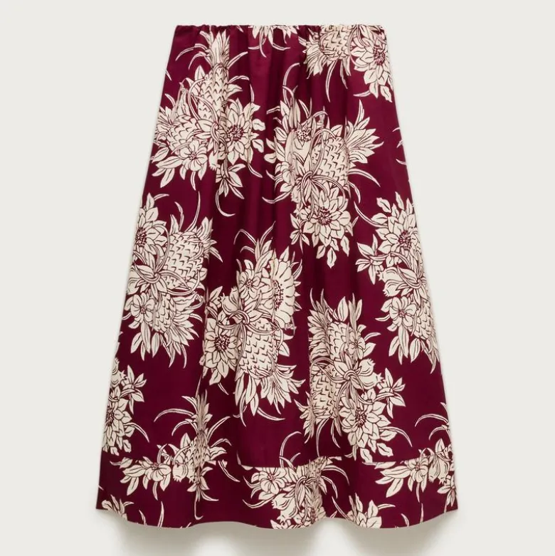 Petite pull-on midi skirt in pineapple garden print