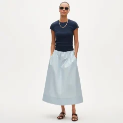 Petite pull-on midi skirt in cotton poplin