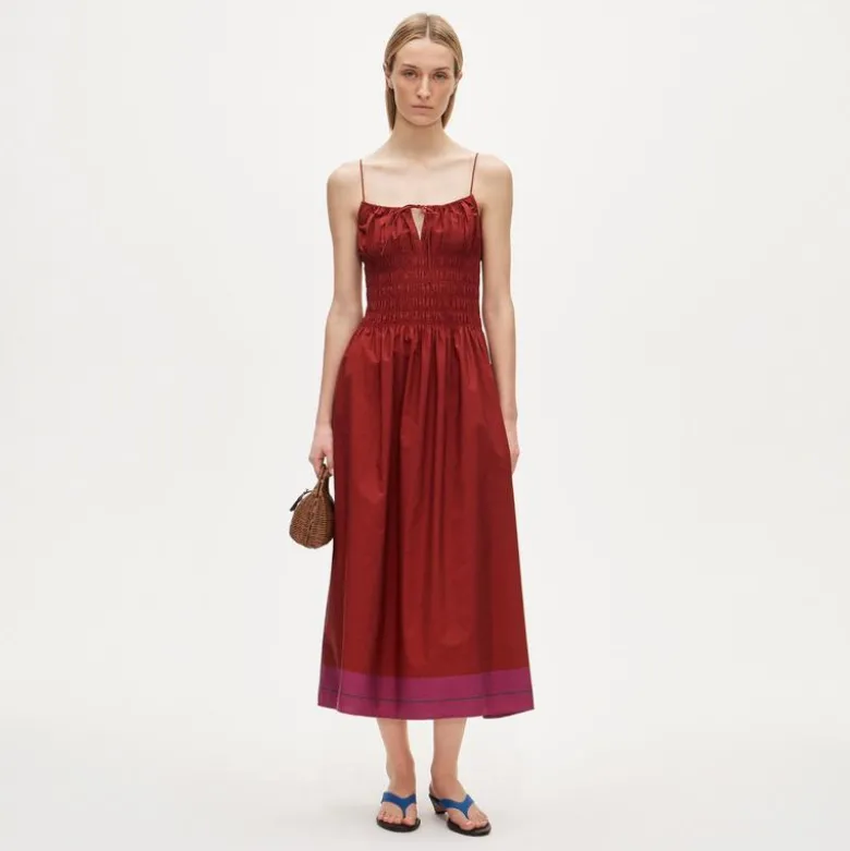 Petite Reverie dress in colorblock cotton poplin