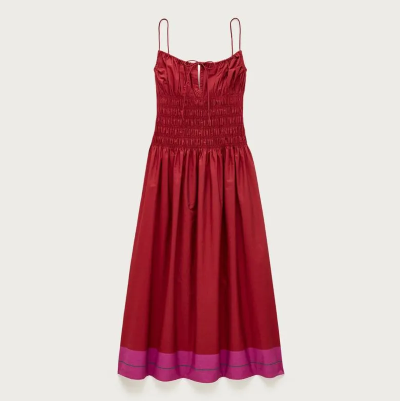 Petite Reverie dress in colorblock cotton poplin