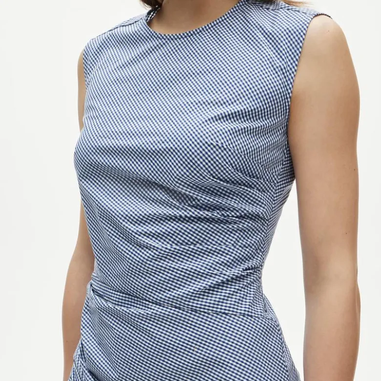 Petite ruched midi dress in stretch cotton-blend poplin