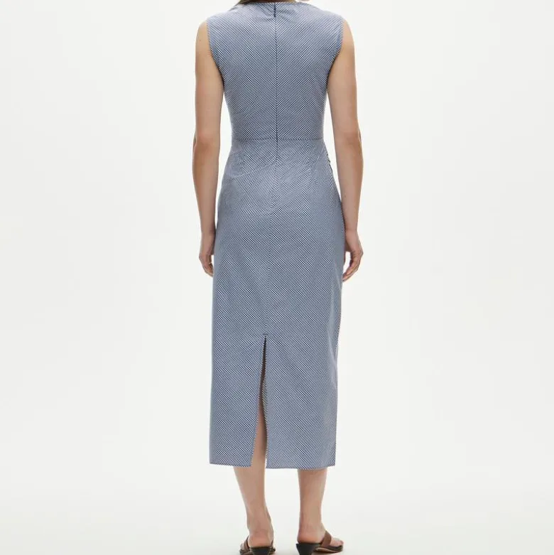 Petite ruched midi dress in stretch cotton-blend poplin