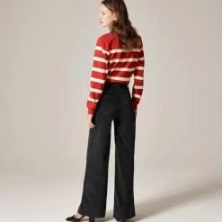 Petite wide-leg trouser in washed velvet